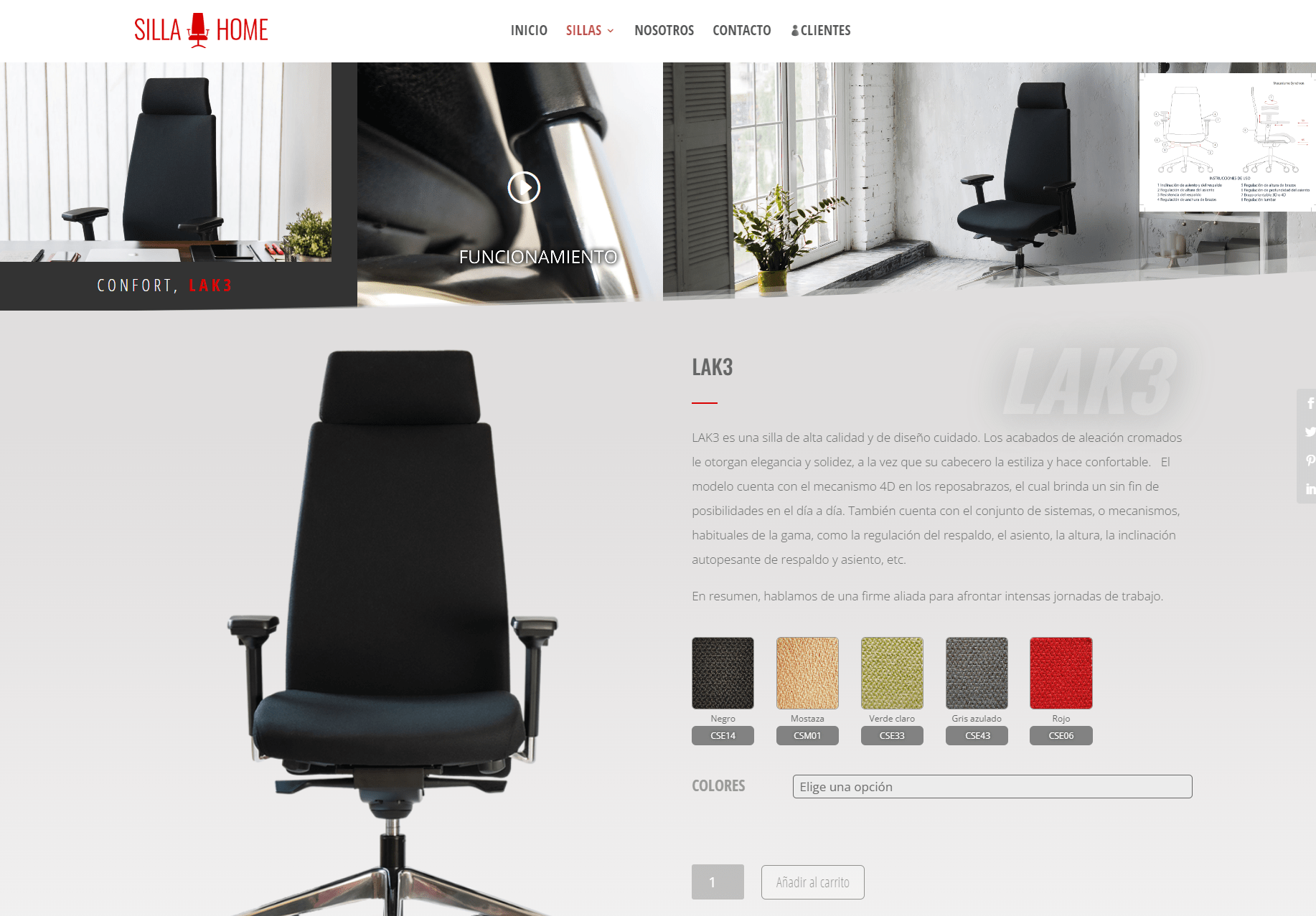 Diseño, fotografia:  Tienda online para fabricante de sillas de oficina.